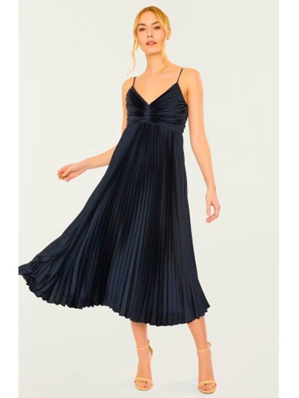 Likely Asra Satin Pleated Navy Dress, Size 10